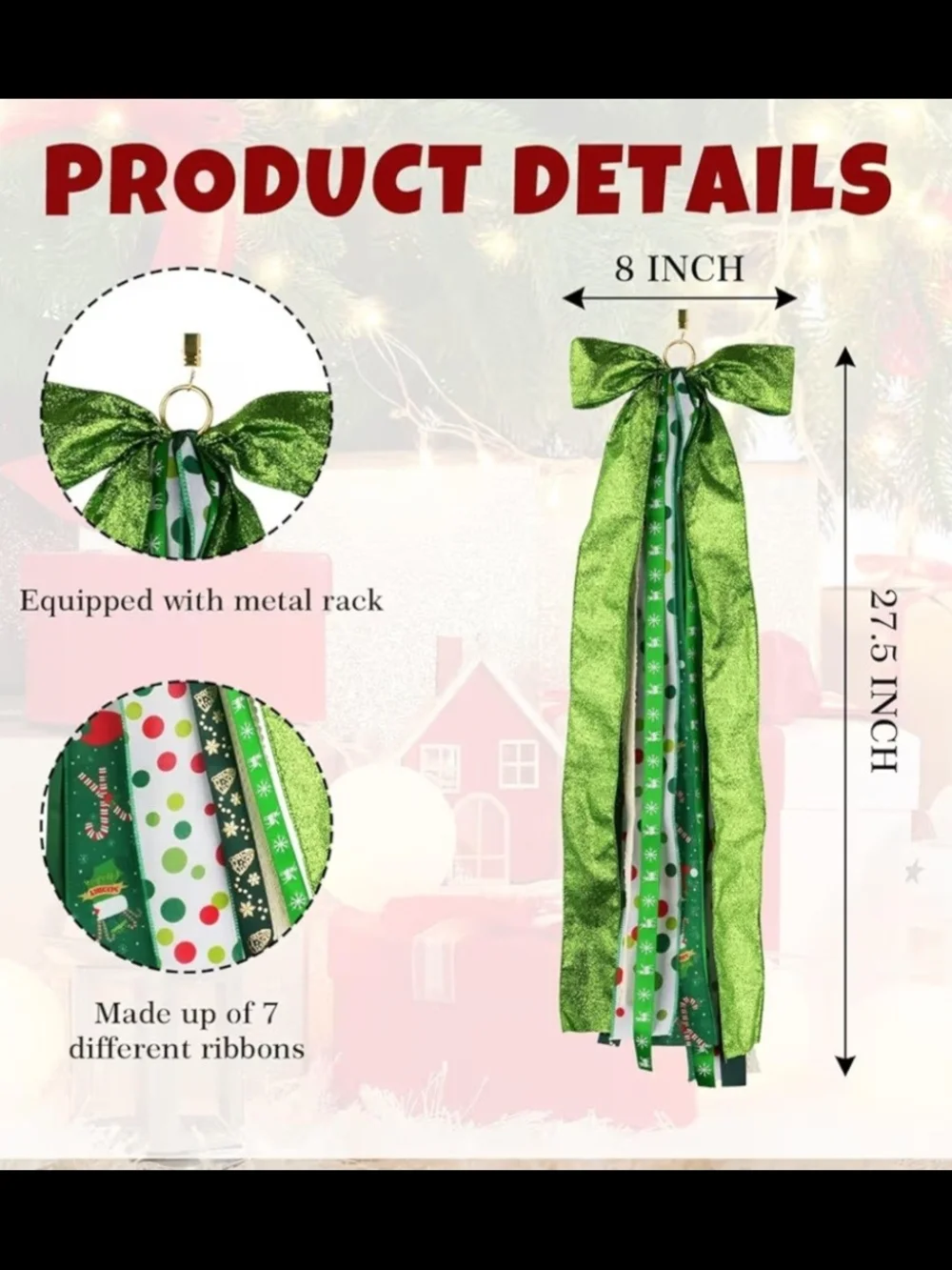 Green Red White Holiday Bow Door Hanger. NWT.